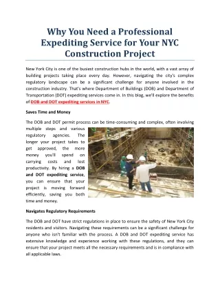 Why You Need a Professional Expediting Service for Your NYC Construction Project