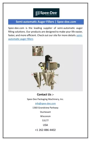semi automatic auger fillers spee dee com