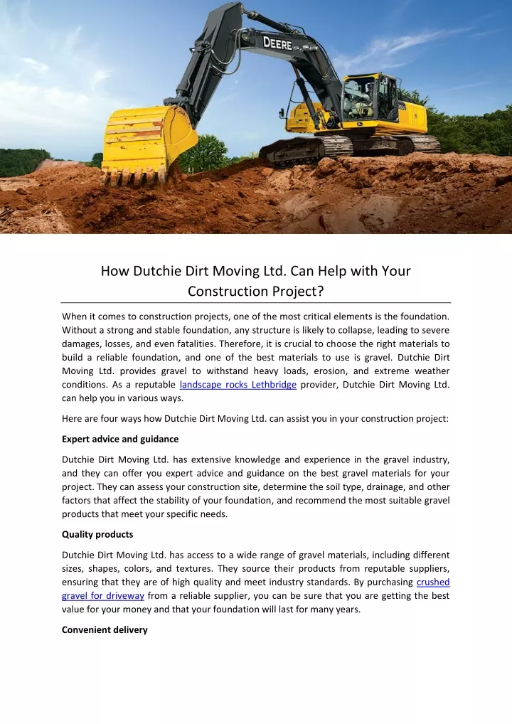 how dutchie dirt moving ltd can help with your