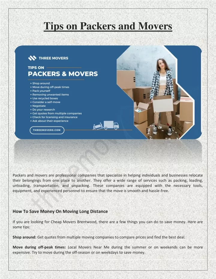 tips on packers and movers