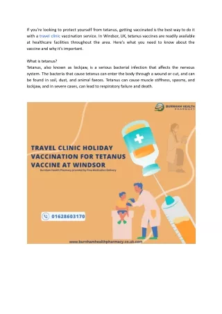 Travel Clinic Holiday Vaccination For Tetanus Vaccine at Windsor