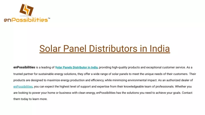 PPT - Best Solar Panel Distributors in India PowerPoint Presentation ...