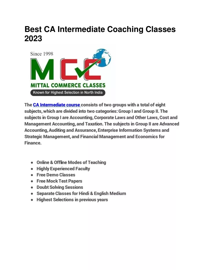 best ca intermediate coaching classes 2023