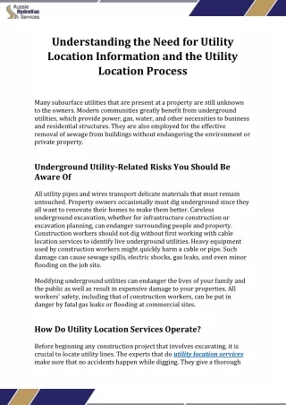 Understanding the Need for Utility Location Information and the Utility Location