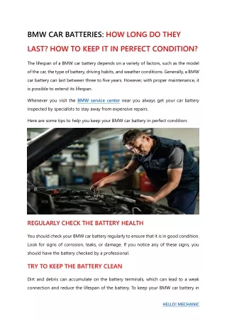 BMW CAR BATTERIES - HOW LONG DO THEY LAST - HOW TO KEEP IT IN PERFECT CONDITION