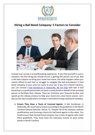5 Factors to Consider When Choosing a Bail Bond Company in Statesville