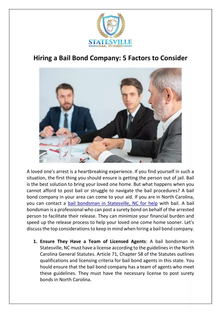 hiring a bail bond company 5 factors to consider