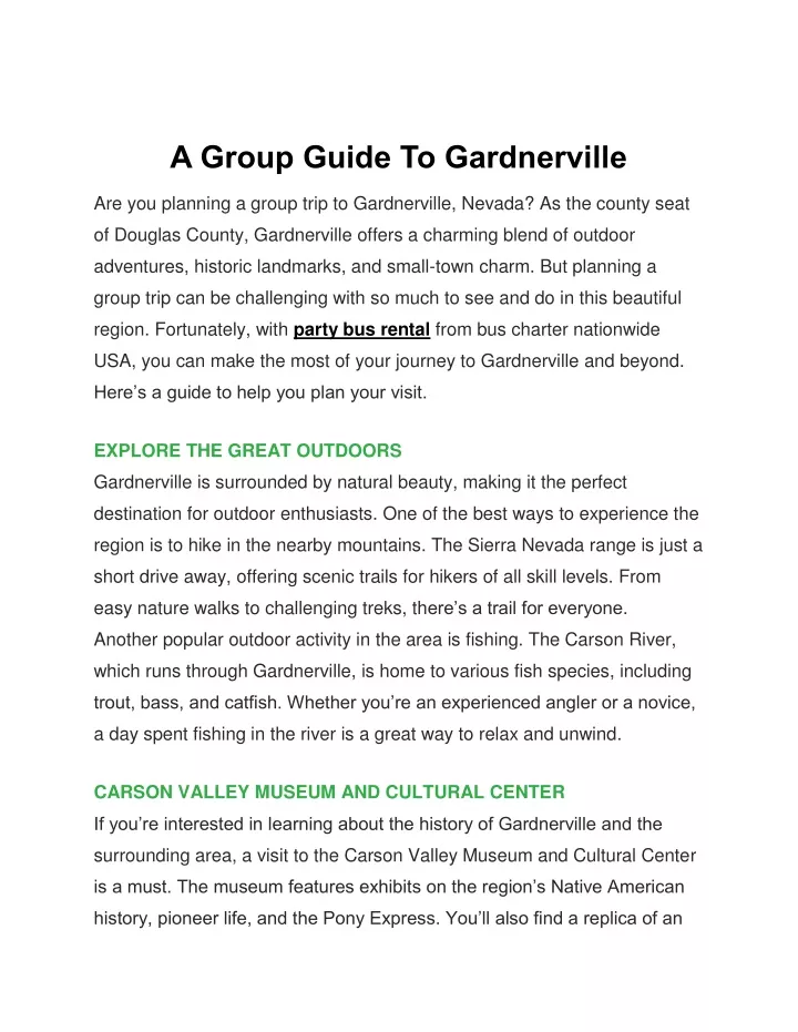 a group guide to gardnerville