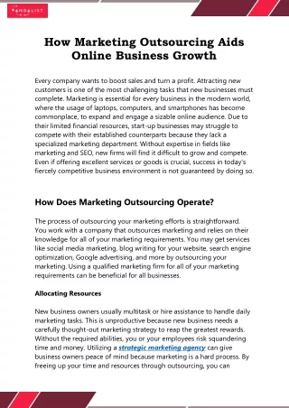 How Marketing Outsourcing Aids Online Business Growth