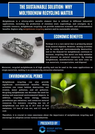 Sustainable Solution of Molybdenum Recycling